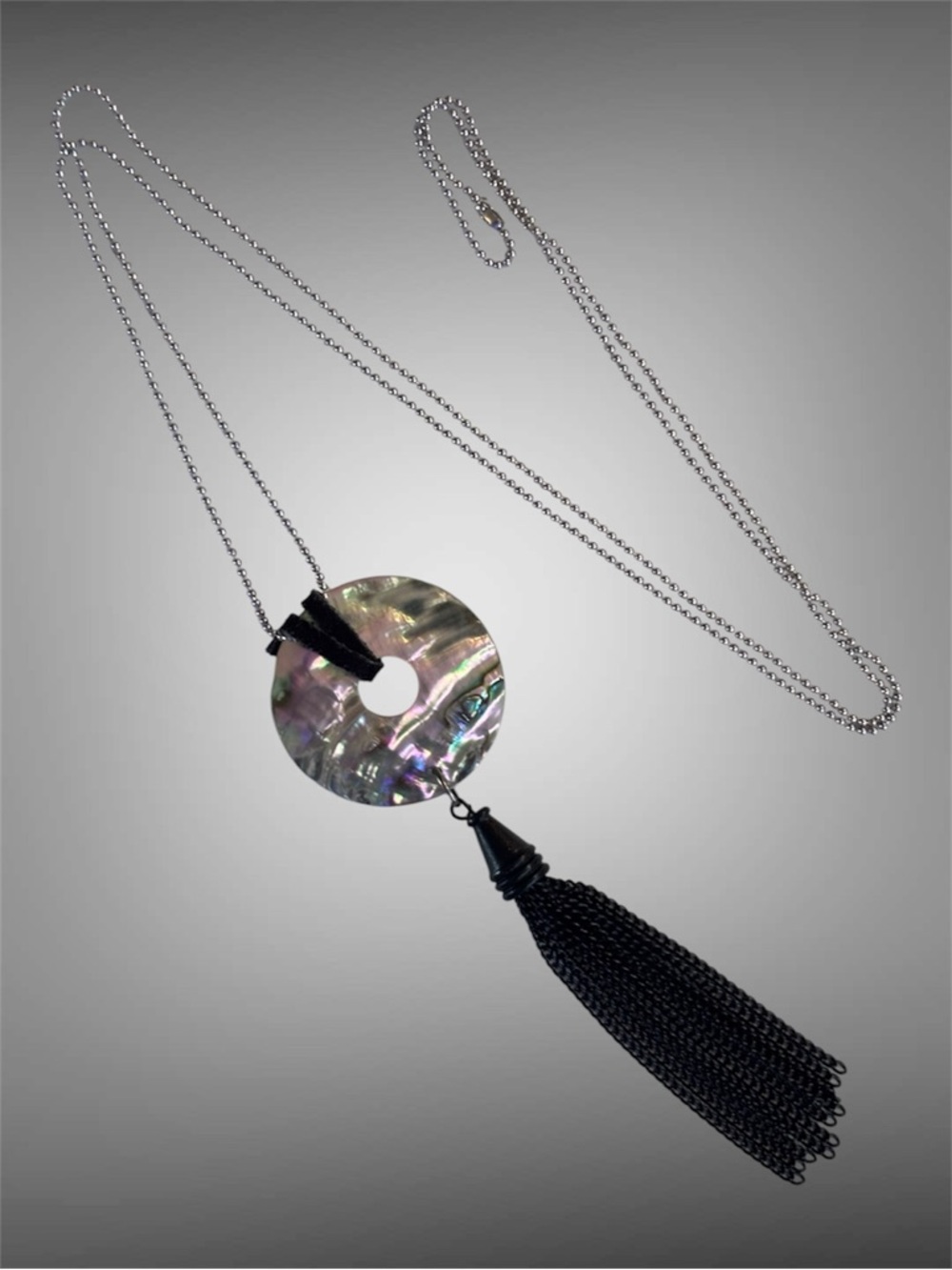 3/$20 Abalone Mother of Pearl Donut Pendant Tassel Necklace